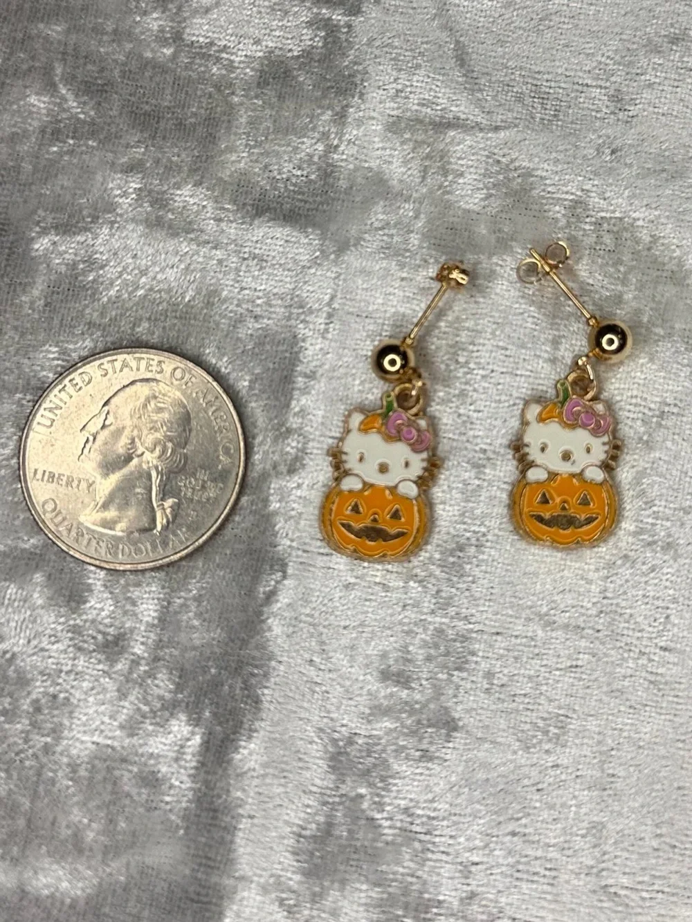 Hello Kitty Inspired Pumpkin Drop Earrings